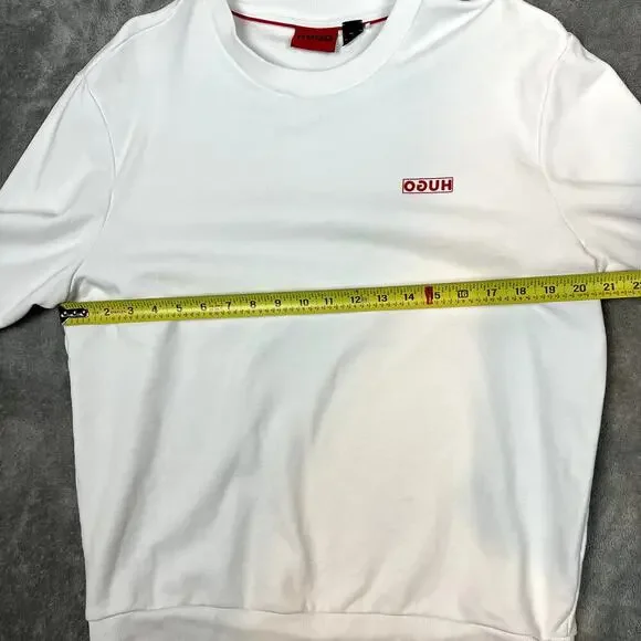 Hugo Boss Cotton Terry Sweatshirt Men L White Streetwear Reverse Spellout